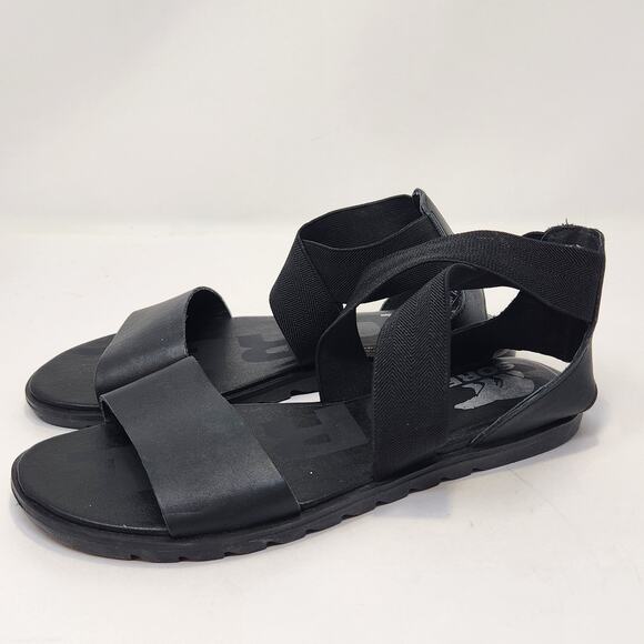 Sorel Women Ella Sandals Black Leather Size 6.5 Gladiator Stretch Straps Flats - Picture 4 of 8